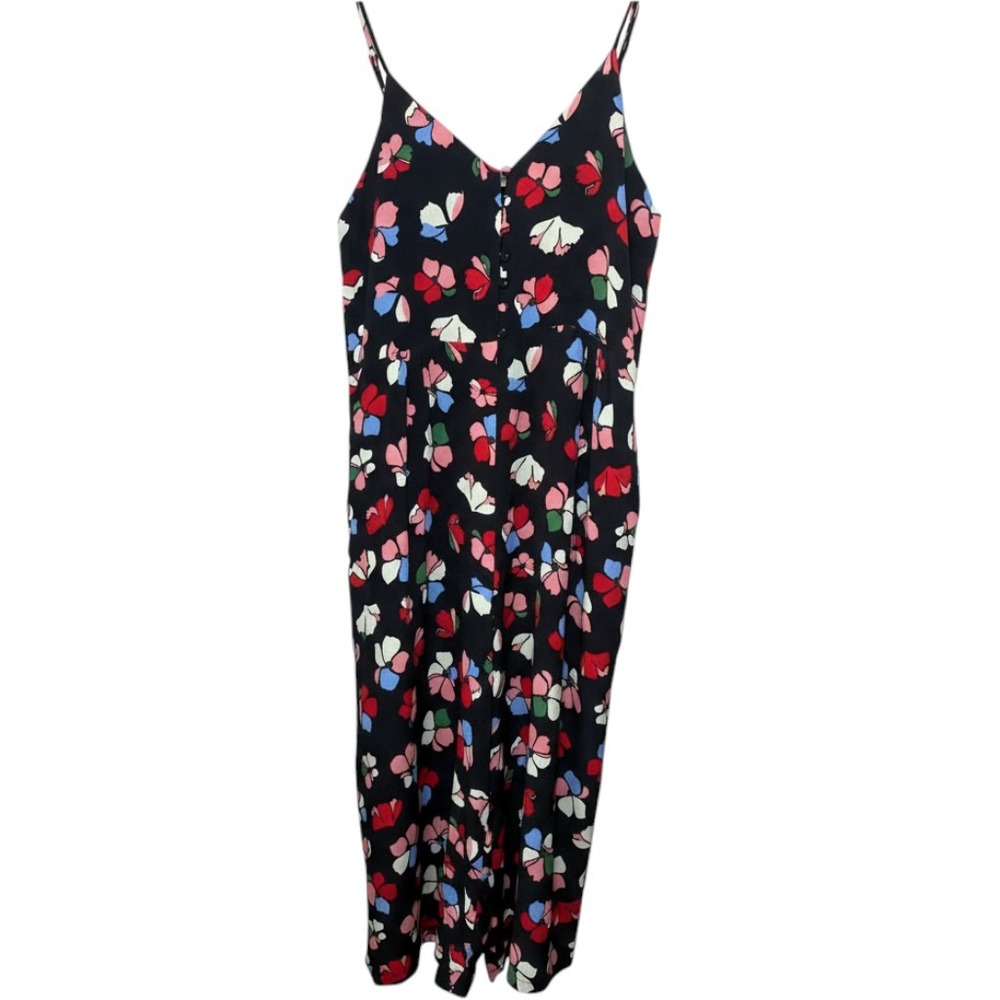 Vici Floral Wide Leg Jumpsuit Black Multi Color Button Front Pockets Medium NEW
